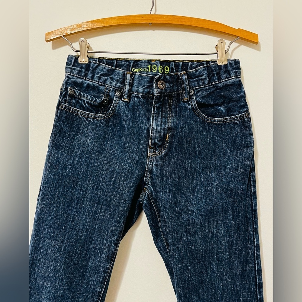 GAP Kids Youth Boys 14 Straight Leg Jeans Dark Wash Denim Adjustable Waist EUC - Picture 2 of 10